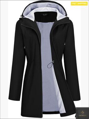 Waterproof Trench Coat Long Lined Rain Jacket Windbreaker Hooded Chic
